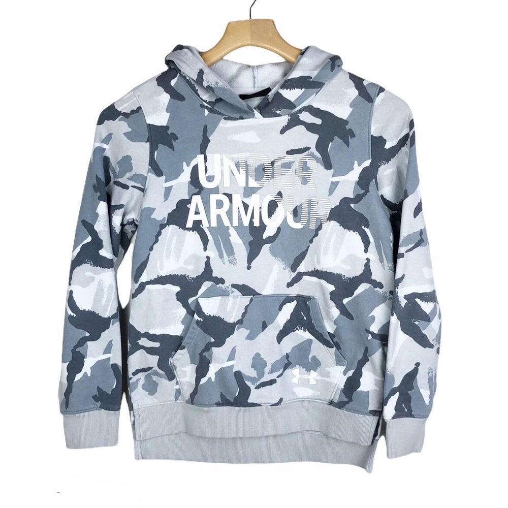 Under Armour Rival Hoodie Gray White Camo Print Cold Gear Size Large